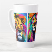 Farbenfrohe Löwen Digitale Kunst Milchtasse (Linke Ecke)