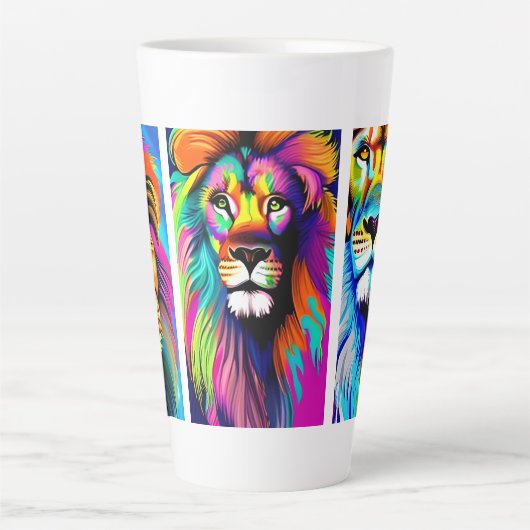 Farbenfrohe Löwen Digitale Kunst Milchtasse (Vorderseite)