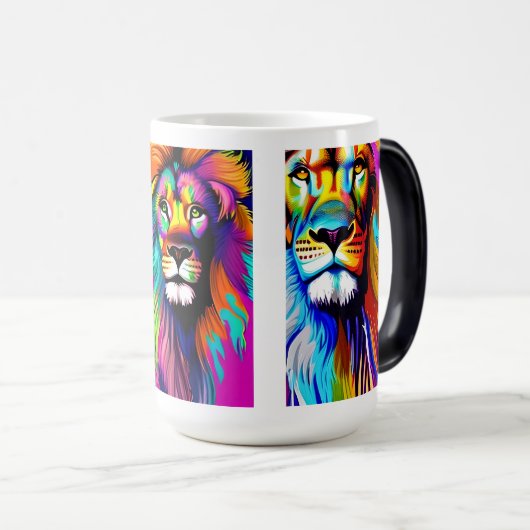 Farbenfrohe Löwen Digitale Kunst Verwandlungstasse (VorderseiteRechts)