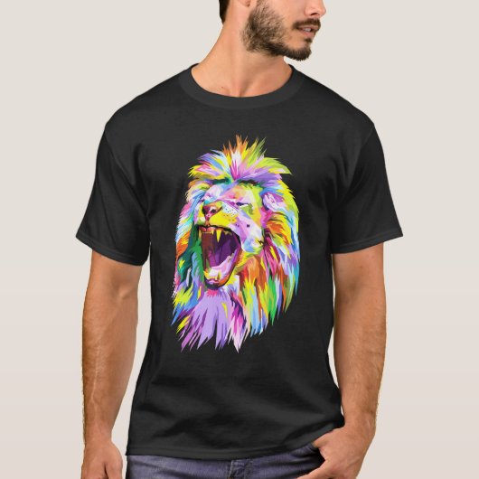 Farbenfrohe Löwenkopf Pop Kunst für Löwen T-Shirt (Vorderseite)