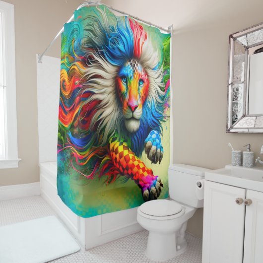 Farbenfrohe Löwenkunst Duschvorhang (Beispiel)