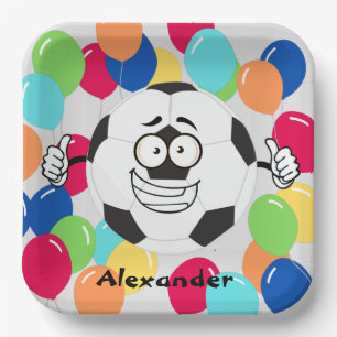 Farbenfrohe Luftballons Fußball lustiges Gesicht  Pappteller