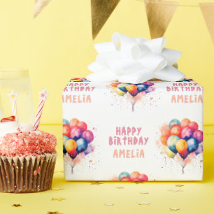 Farbenfrohe Luftballons Kinder Glücklicher Geburts Geschenkpapier