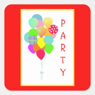 Farbenfrohe Luftballons Kindergeburtstagsfeier Quadratischer Aufkleber