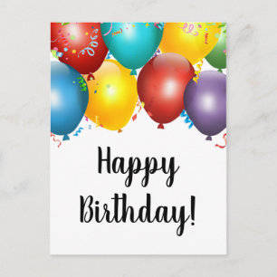 Farbenfrohe Luftballons & Konfetti Happy Birthday  Postkarte