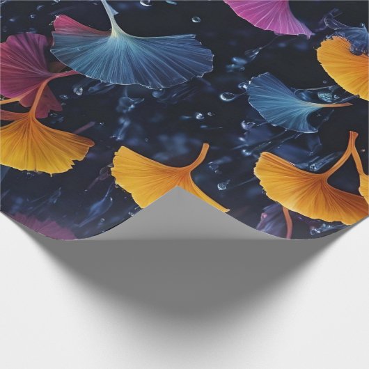 Farbenfrohe Luminogramm-Ginkgo-Blätter Geschenkpapier (Ecke)