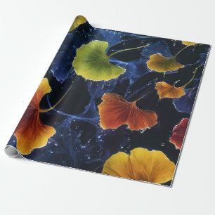 Farbenfrohe Luminogramm-Ginkgo-Blätter Geschenkpapier