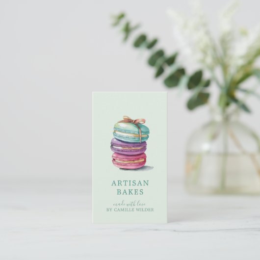 Farbenfrohe Macaron Baker Konditorei Koch Minze Visitenkarte (Stehend Vorderseite)