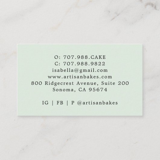 Farbenfrohe Macaron Baker Konditorei Koch Minze Visitenkarte (Rückseite)