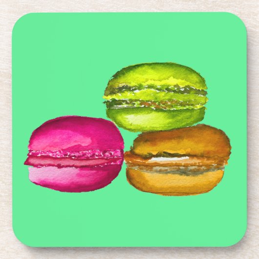 Farbenfrohe Macarons Aquarellkunst funky Getränkeuntersetzer (Vorderseite)