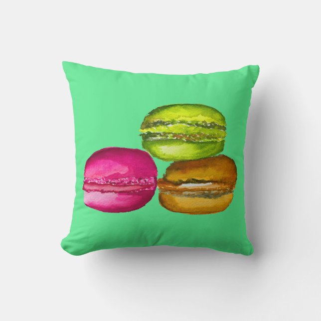 Farbenfrohe Macarons Aquarellkunst funky Kissen (Vorderseite)