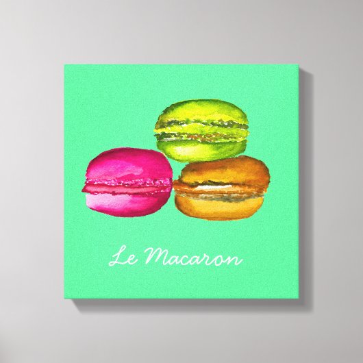 Farbenfrohe Macarons Aquarellkunst funky Leinwanddruck (Vorderseite)