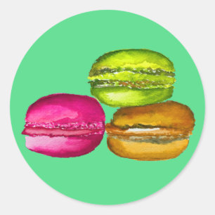 Farbenfrohe Macarons Aquarellkunst funky Runder Aufkleber