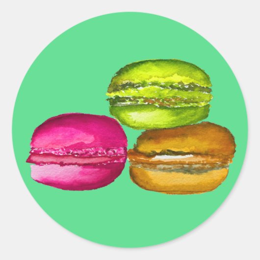Farbenfrohe Macarons Aquarellkunst funky Runder Aufkleber (Vorderseite)