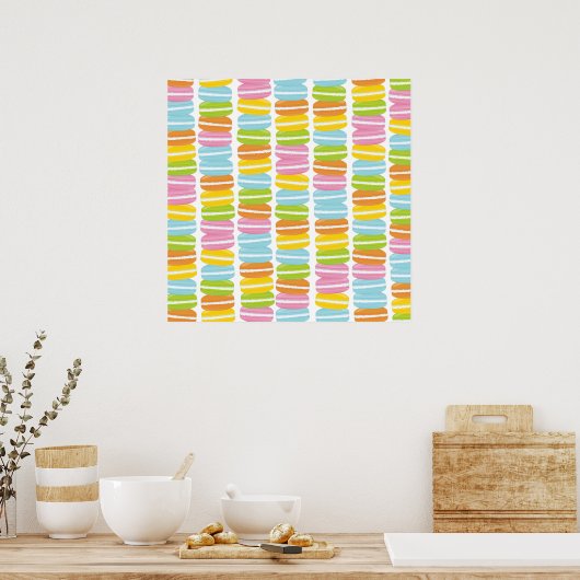 Farbenfrohe Macarons Stack Pattern Poster (Küche)