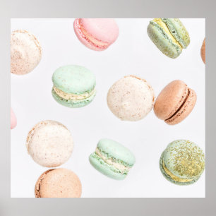 Farbenfrohe Macarons: Süß fallendes Muster. Poster