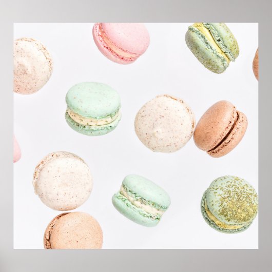 Farbenfrohe Macarons: Süß fallendes Muster. Poster (Vorne)