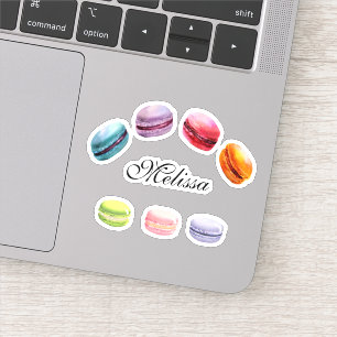 Farbenfrohe Macarons Süßes Nachtisch Wasserfarbe Aufkleber