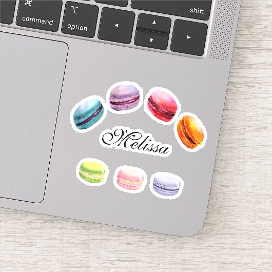 Farbenfrohe Macarons Süßes Nachtisch Wasserfarbe Aufkleber (Detail)