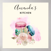 Farbenfrohe Macarons und Blume Aquarell Küche Poster (Vorne)
