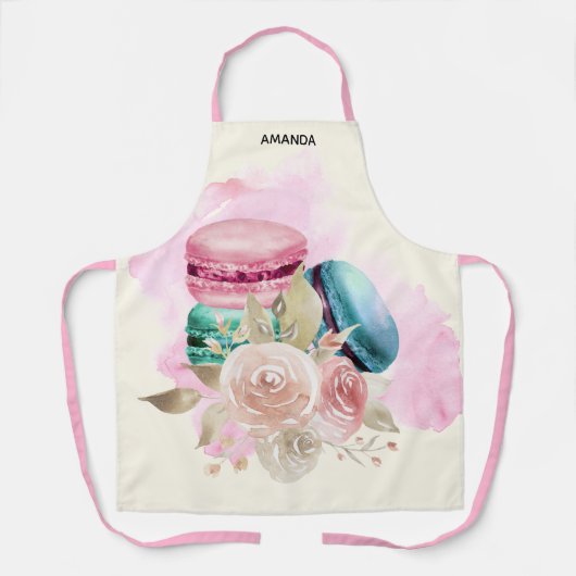 Farbenfrohe Macarons und Blume Aquarellfarben Schü Schürze (Vorderseite)