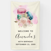 Farbenfrohe Macarons und Blume Wasserfarbe Geburts Banner (Vertikal)
