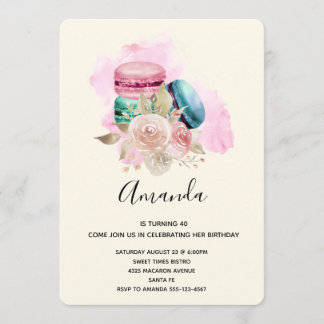 Farbenfrohe Macarons und Blume Wasserfarbe Geburts Einladung