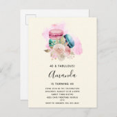 Farbenfrohe Macarons und Blume Wasserfarbe Geburts Einladungspostkarte (Vorne/Hinten)