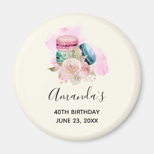 Farbenfrohe Macarons und Blume Wasserfarbe Geburts Magnet (Vorne)