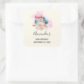 Farbenfrohe Macarons und Blume Wasserfarbe Geburts Quadratischer Aufkleber (Tasche)