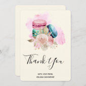 Farbenfrohe Macarons und Blume Wasserfarbe Vielen Dankeskarte (Vorne/Hinten)