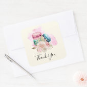 Farbenfrohe Macarons und Blume Wasserfarbe Vielen  Quadratischer Aufkleber (Umschlag)