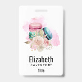 Farbenfrohe Macarons und Blume Wasserfarben Ausweis (Rückseite)