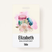 Farbenfrohe Macarons und Blume Wasserfarben Ausweis (Vorderseite)