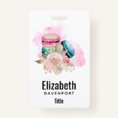 Farbenfrohe Macarons und Blume Wasserfarben Ausweis (Rückseite)