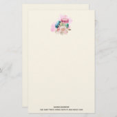 Farbenfrohe Macarons und Blume Wasserfarben Briefpapier (Vorne/Hinten)