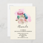 Farbenfrohe Macarons und Blume Wasserfarben Einladungspostkarte (Vorne/Hinten)