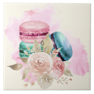 Farbenfrohe Macarons und Blume Wasserfarben Fliese