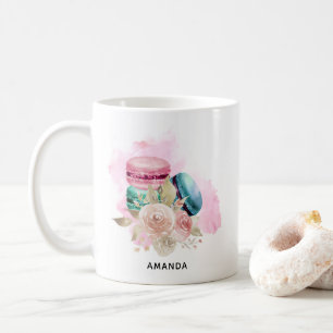Farbenfrohe Macarons und Blume Wasserfarben Kaffeetasse