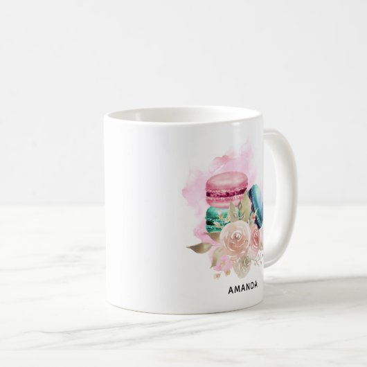 Farbenfrohe Macarons und Blume Wasserfarben Kaffeetasse (VorderseiteRechts)