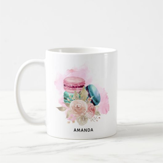 Farbenfrohe Macarons und Blume Wasserfarben Kaffeetasse (Links)