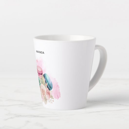 Farbenfrohe Macarons und Blume Wasserfarben Milchtasse (Rechte Ecke)