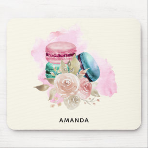 Farbenfrohe Macarons und Blume Wasserfarben Mousepad