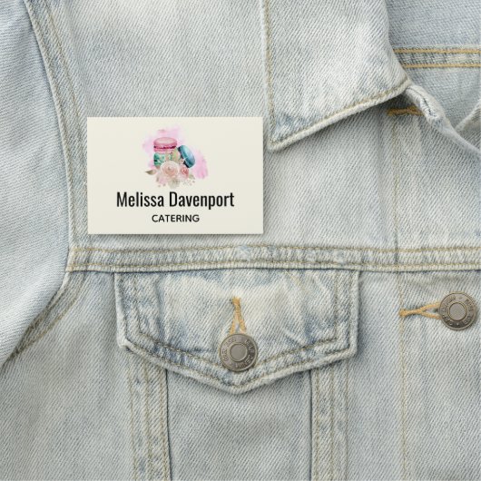 Farbenfrohe Macarons und Blume Wasserfarben Namensschild (Beispiel)