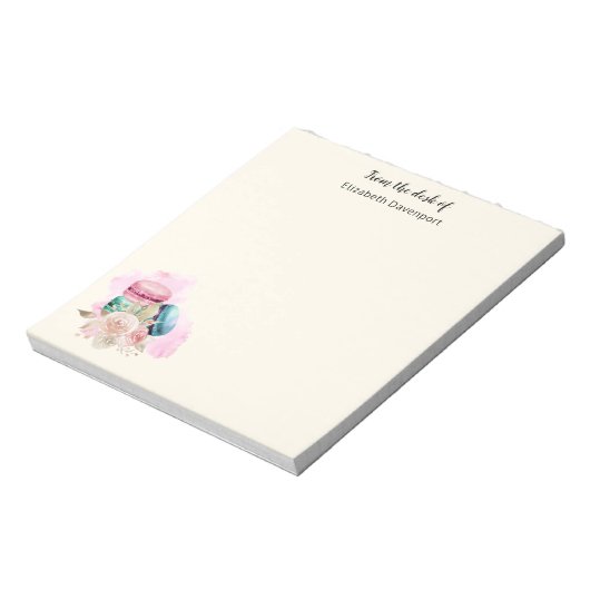 Farbenfrohe Macarons und Blume Wasserfarben Notizblock (Rotiert)