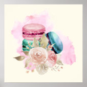 Farbenfrohe Macarons und Blume Wasserfarben Poster (Vorne)