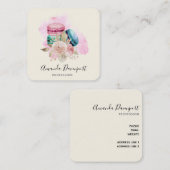 Farbenfrohe Macarons und Blume Wasserfarben Quadratische Visitenkarte (Vorne/Hinten)