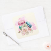 Farbenfrohe Macarons und Blume Wasserfarben Quadratischer Aufkleber (Umschlag)