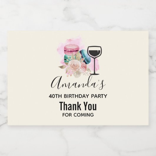 Farbenfrohe Macarons und Blume Wasserfarben Schaumweinetikett (Einzelnes Label)