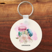 Farbenfrohe Macarons und Blume Wasserfarben Schlüsselanhänger (Vorderseite)